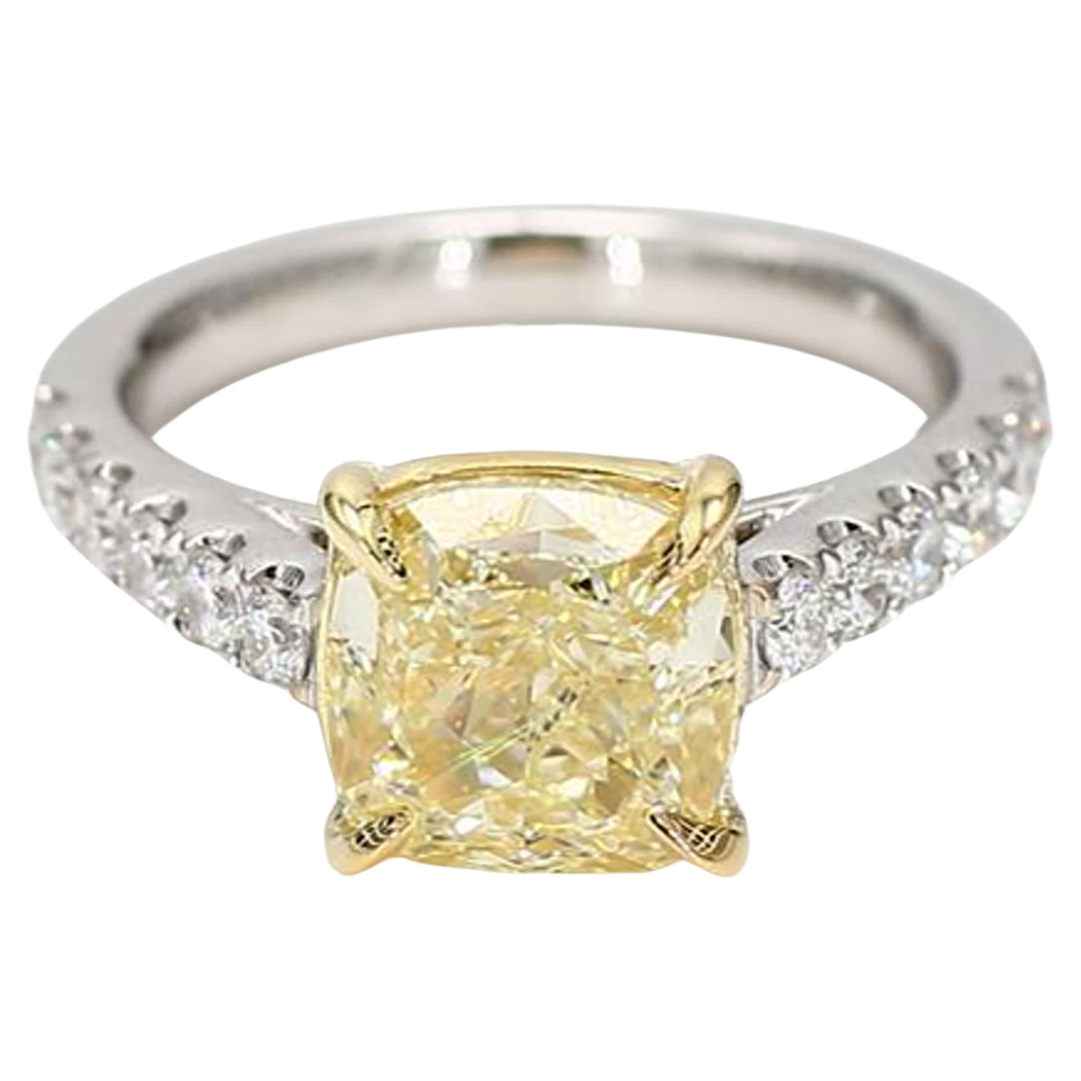 GIA Certified Natural Yellow Cushion Diamond 4.55 Carat TW Gold Cocktail Ring For Sale