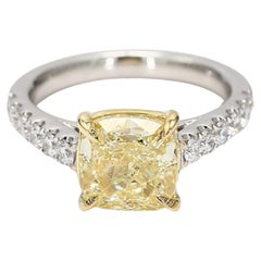 GIA-zertifizierter natürlicher gelber Diamant im Kissenschliff 4.55 Karat TW Gold Cocktail-Ring