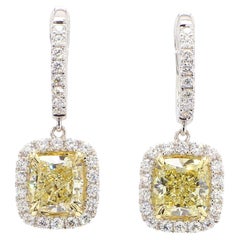 Pendientes de gota de oro con diamante amarillo natural en cojín certificado por GIA de 5.24 quilates TW