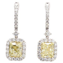 GIA Certified Natural Yellow Cushion Diamond 5.37 Carat TW Gold Drop Earrings