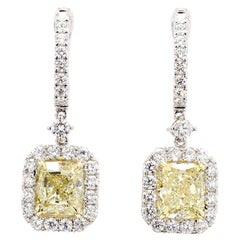Boucles d'oreilles pendantes en or avec diamant coussin jaune certifié GIA de 5.37 carats TW