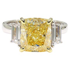 GIA Certified Natural Yellow Cushion Diamond 5.65 Carat TW Gold Cocktail Ring