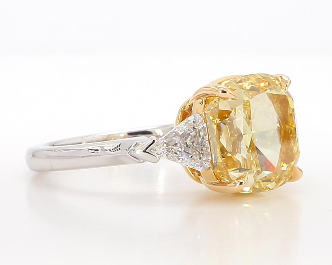 GIA Certified Natural Yellow Cushion Diamond 6.34 Carat TW Plat Cocktail Ring For Sale 2