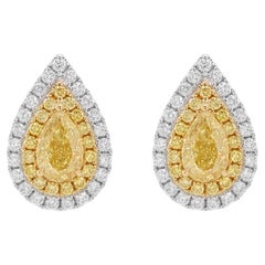 GIA-zertifizierte Birnenform 1,0 Karat Gelber Diamant Weißer Diamant 18K Gold Ohrringe