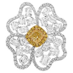 GIA certified Natural Yellow Diamond Ring w/ White round cut & Rose-cut Diamonds