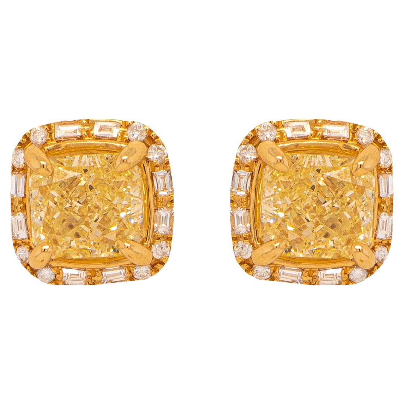 GIA Certified Natural Fancy Yellow Diamond Stud Earrings 2.27 Carats 18K Gold