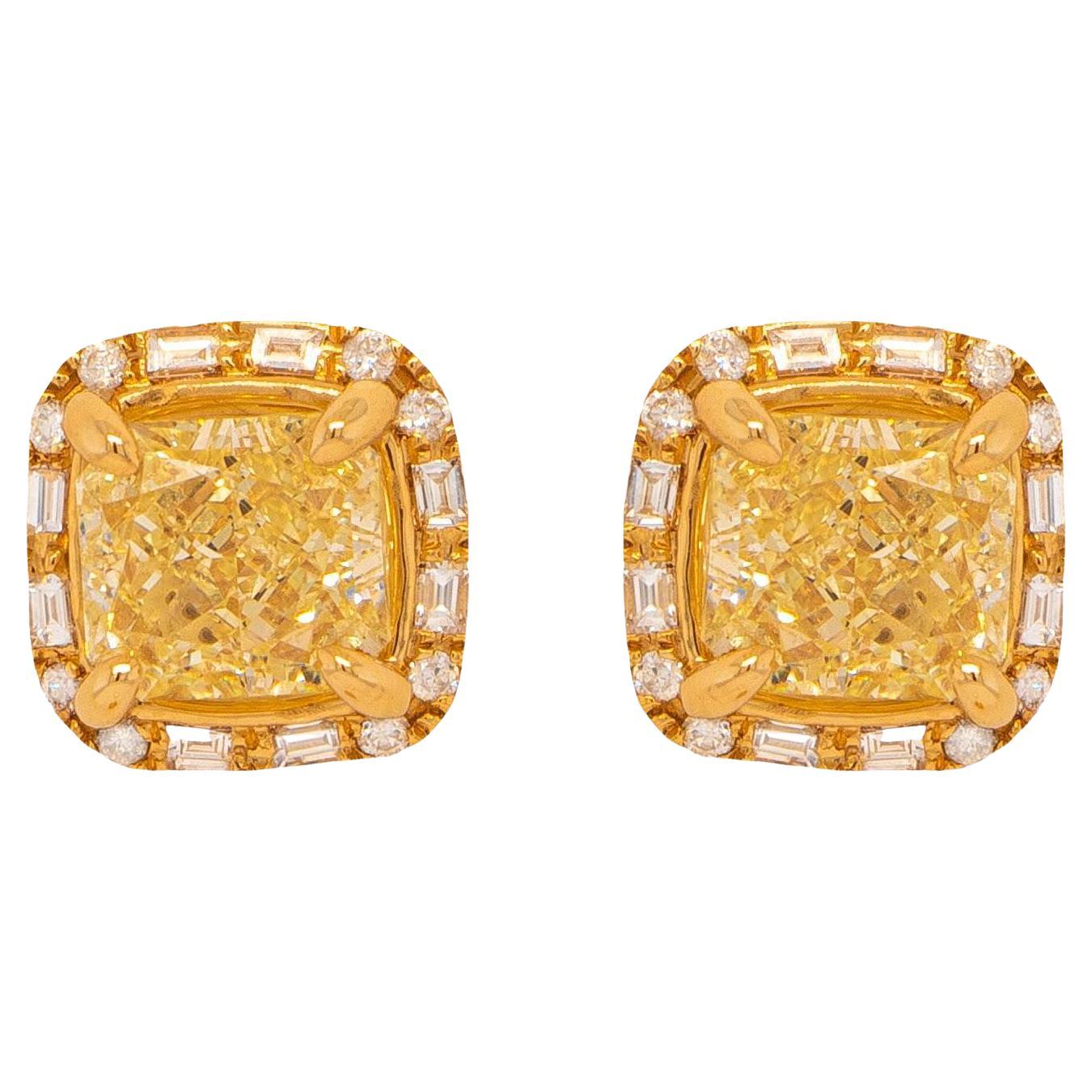 GIA Certified Natural Fancy Yellow Diamond Stud Earrings 2.27 Carats 18K Gold For Sale