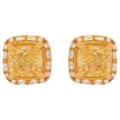 GIA Certified Natural Fancy Yellow Diamond Stud Earrings 2.27 Carats 18K Gold