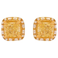 GIA Certified Natural Fancy Yellow Diamond Stud Earrings 2.27 Carats 18K Gold