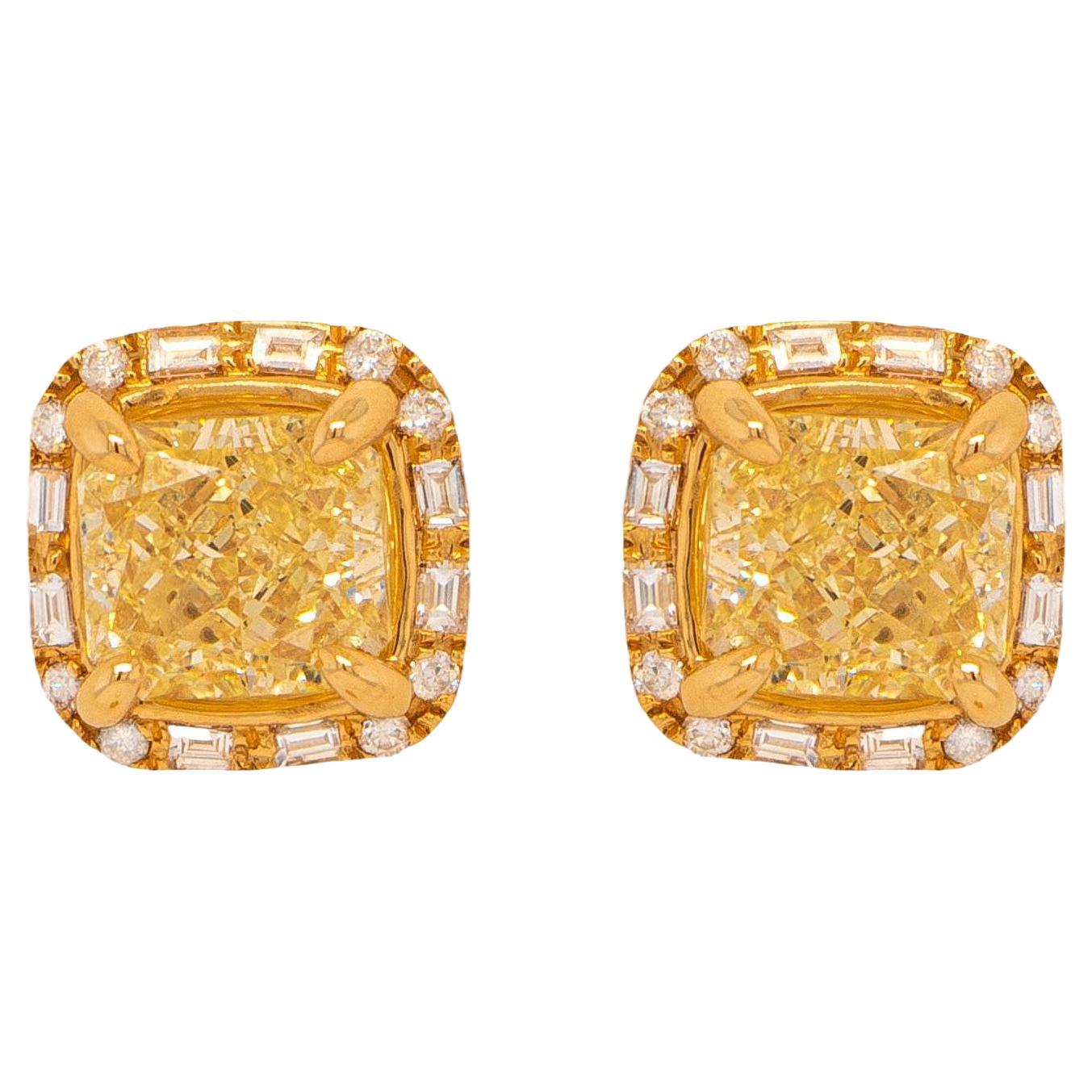 GIA Certified Natural Fancy Yellow Diamond Stud Earrings 2.27 Carats 18K Gold For Sale