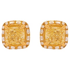 GIA Certified Natural Fancy Yellow Diamond Stud Earrings 2.27 Carats 18K Gold