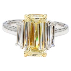 GIA Certified Natural Yellow Emerald Diamond 3.32 Carat TW Plat Cocktail Ring