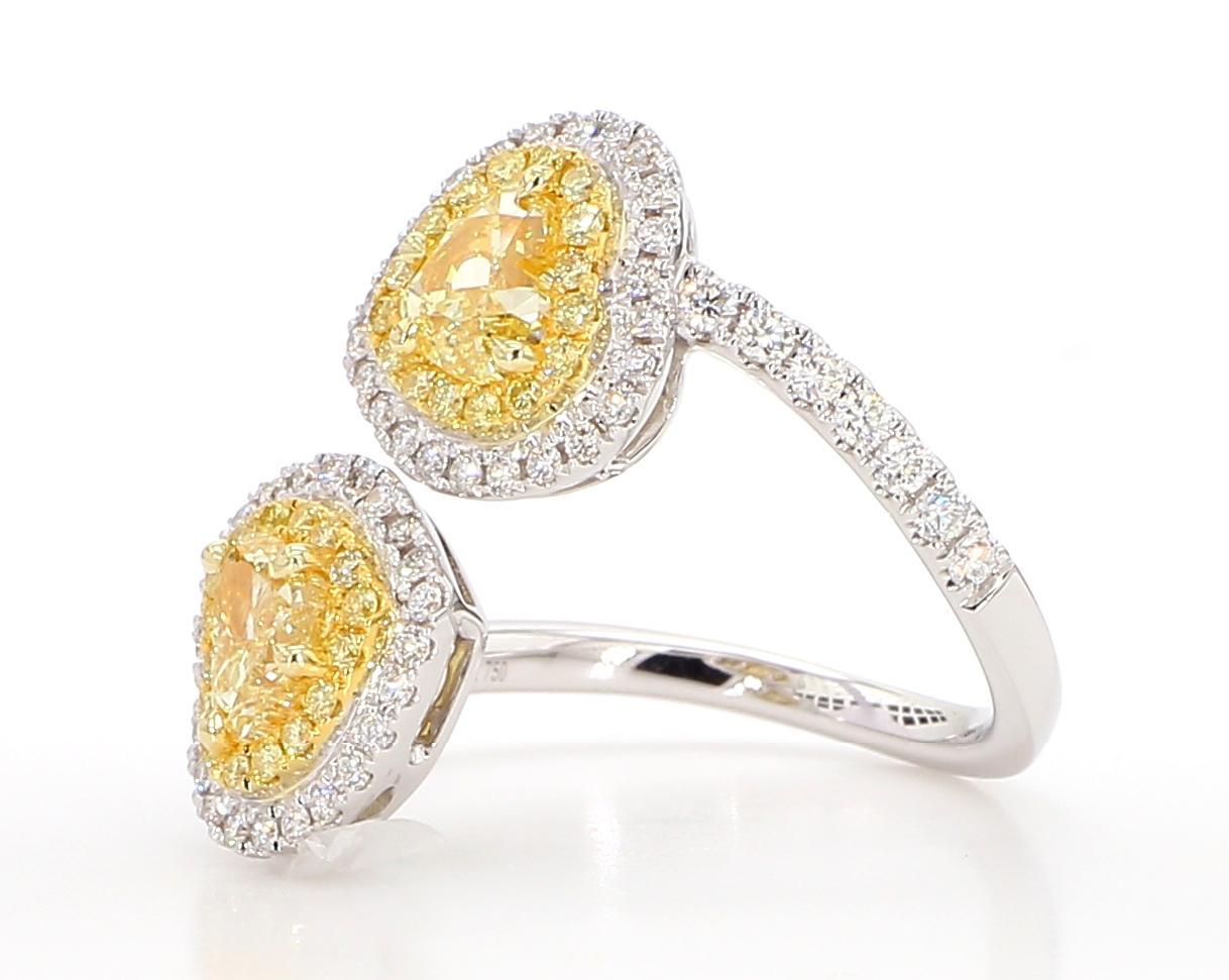 Contemporary GIA Certified Natural Yellow Heart Diamond 1.91 Carat TW Gold Cocktail Ring For Sale