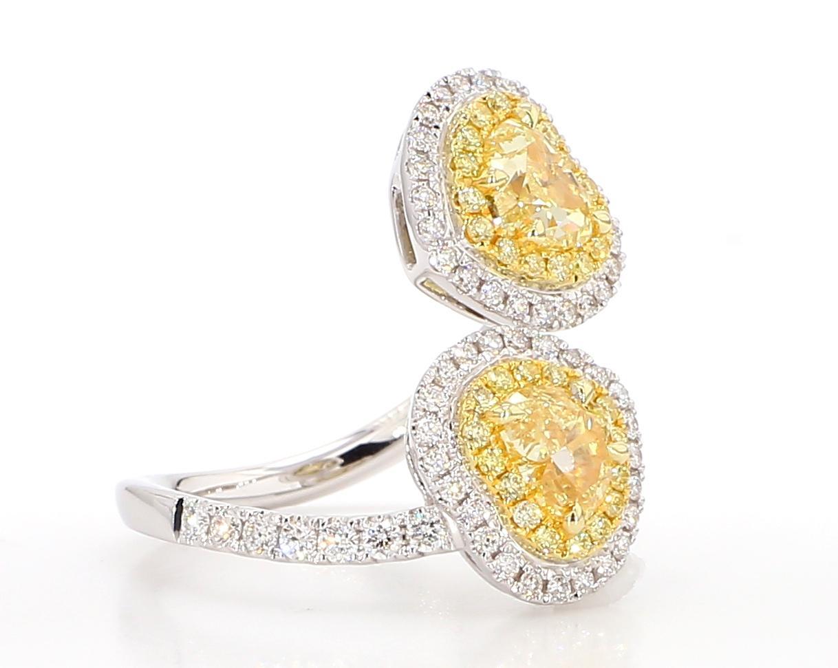 GIA Certified Natural Yellow Heart Diamond 1.91 Carat TW Gold Cocktail Ring For Sale 2