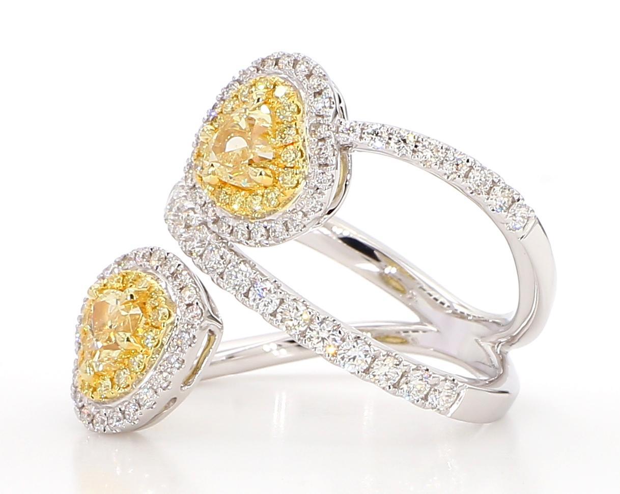 Contemporary GIA Certified Natural Yellow Heart Diamond 1.94 Carat TW Gold Cocktail Ring For Sale