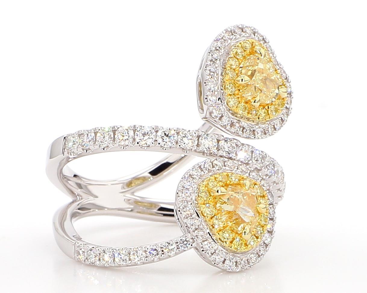 GIA Certified Natural Yellow Heart Diamond 1.94 Carat TW Gold Cocktail Ring For Sale 3