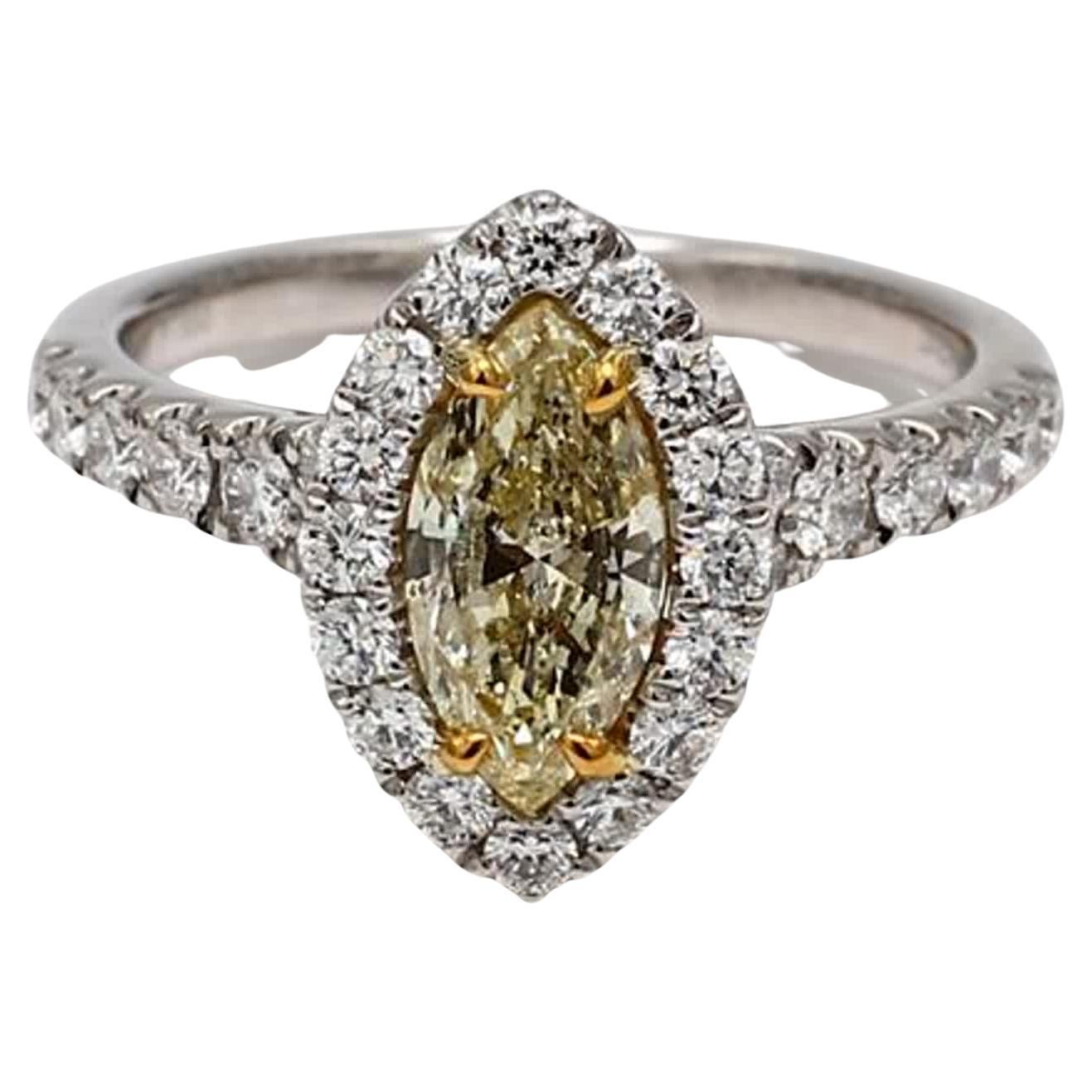 GIA Certified Natural Yellow Marquise and White Diamond 1.71 Carat TW Plat Ring For Sale