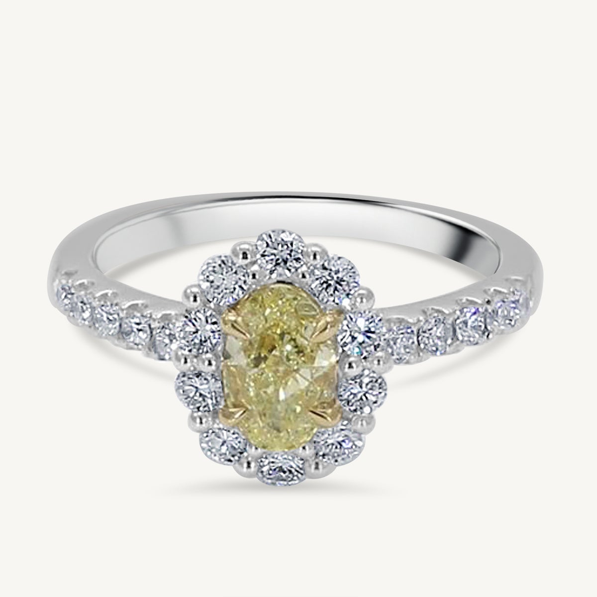 GIA Certified Natural Yellow Oval and White Diamond 1.25 Carat TW Platinum Ring