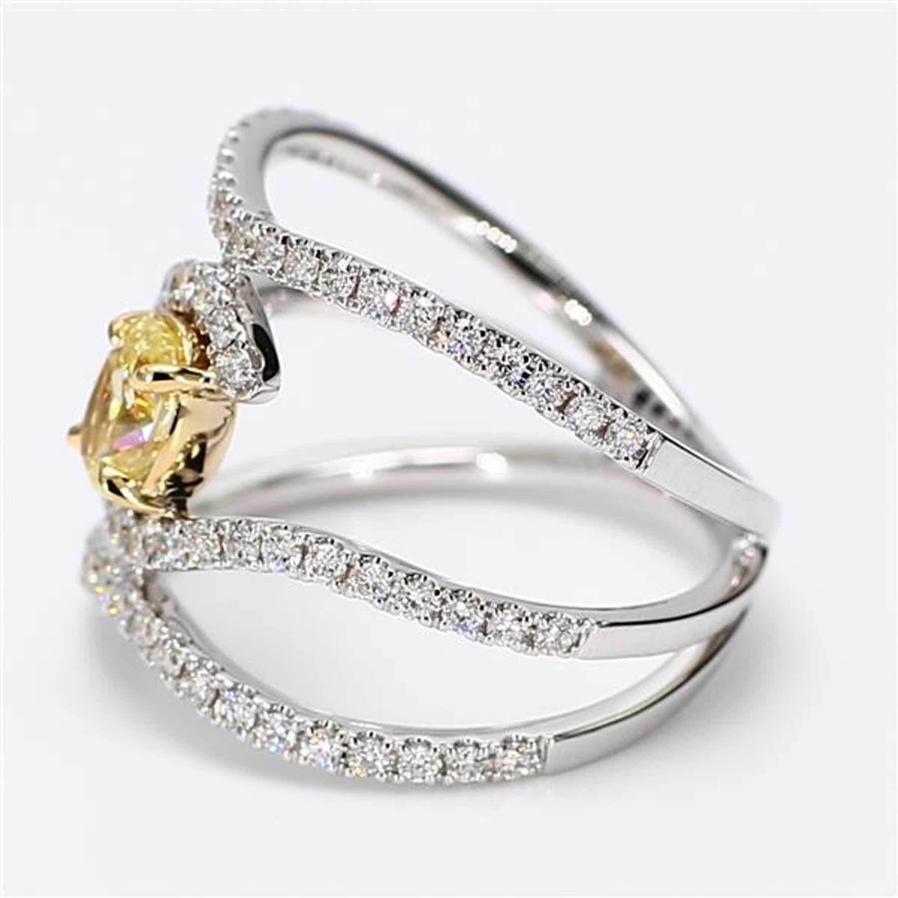 Contemporary GIA Certified Natural Yellow Oval and White Diamond 1.27 Carat TW Gold Ring For Sale