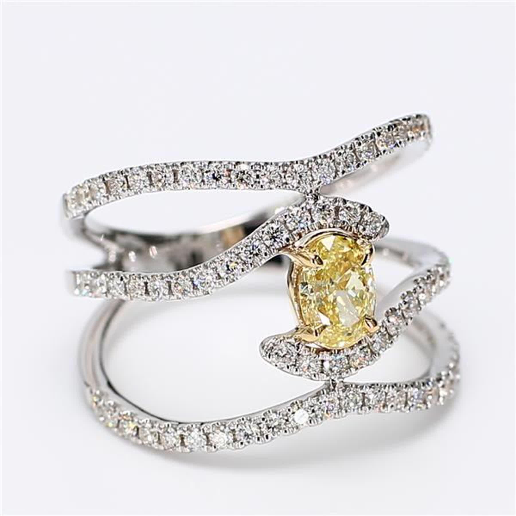 GIA-zertifizierter natürlicher gelber ovaler und weißer Diamant 1.27 Karat TW Goldring im Angebot 1