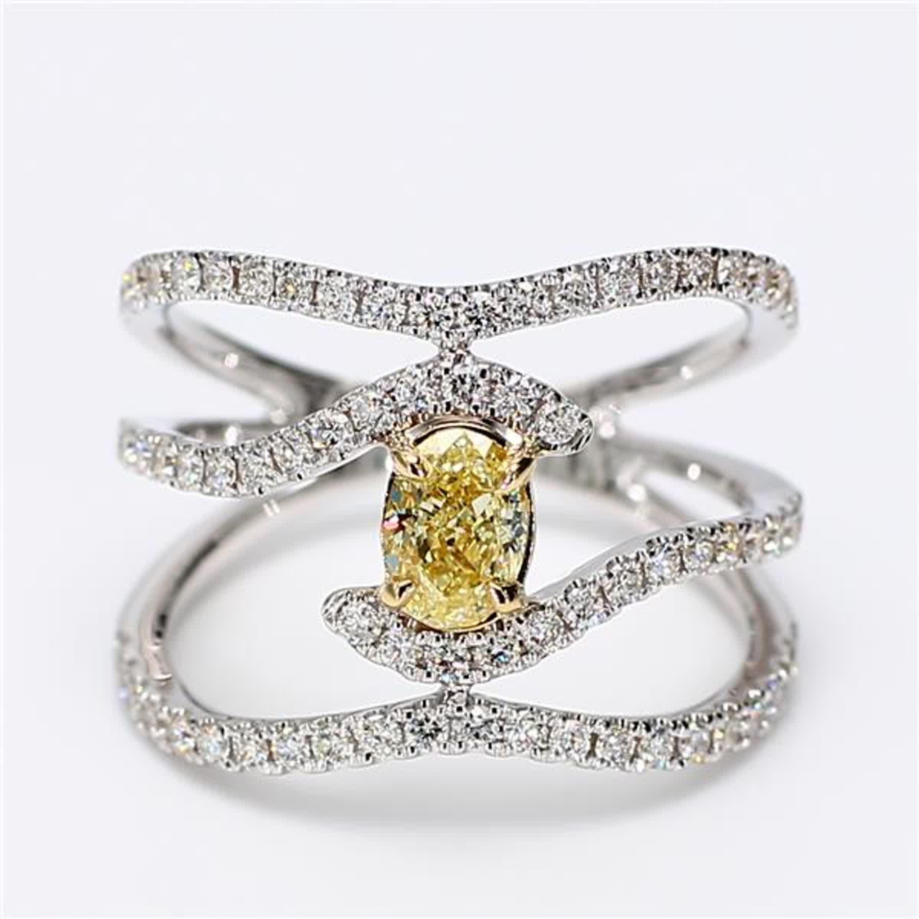 GIA-zertifizierter natürlicher gelber ovaler und weißer Diamant 1.27 Karat TW Goldring im Angebot 2