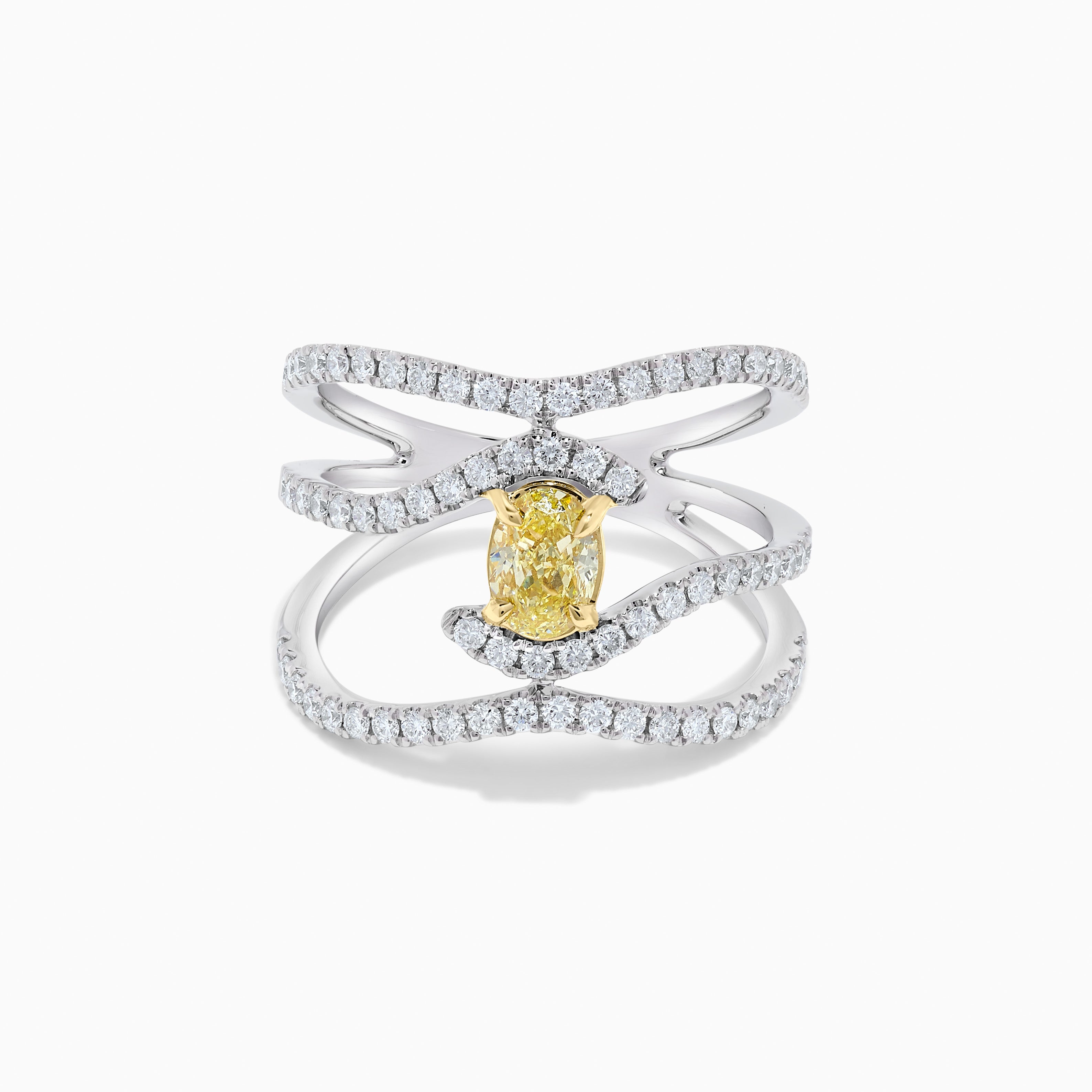 GIA Certified Natural Yellow Oval and White Diamond 1.27 Carat TW Gold Ring For Sale