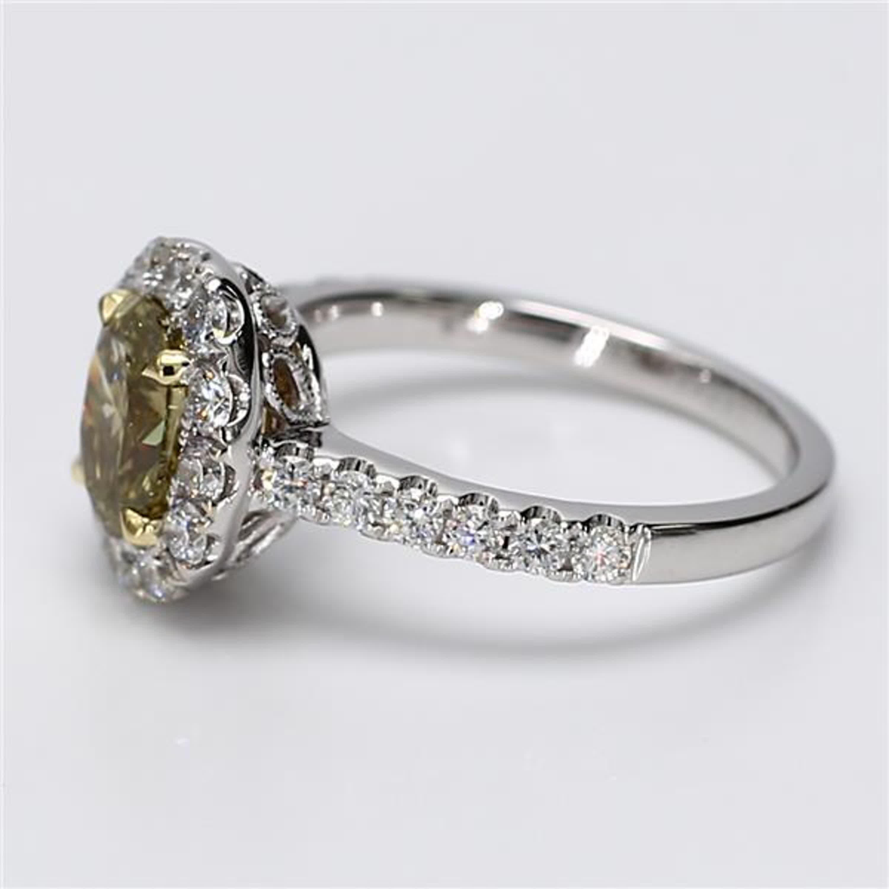 Contemporary Gia Certified Natural Yellow Oval and White Diamond 1.78 Carat TW Gold Ring For Sale