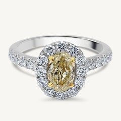 GIA-zertifizierter natürlicher gelber ovaler und weißer Diamant 1,83 Karat TW Goldring