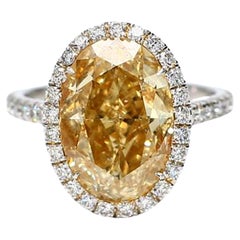 GIA-zertifizierter natürlicher gelber ovaler und weißer Diamant 5.68 Karat TW Platinring