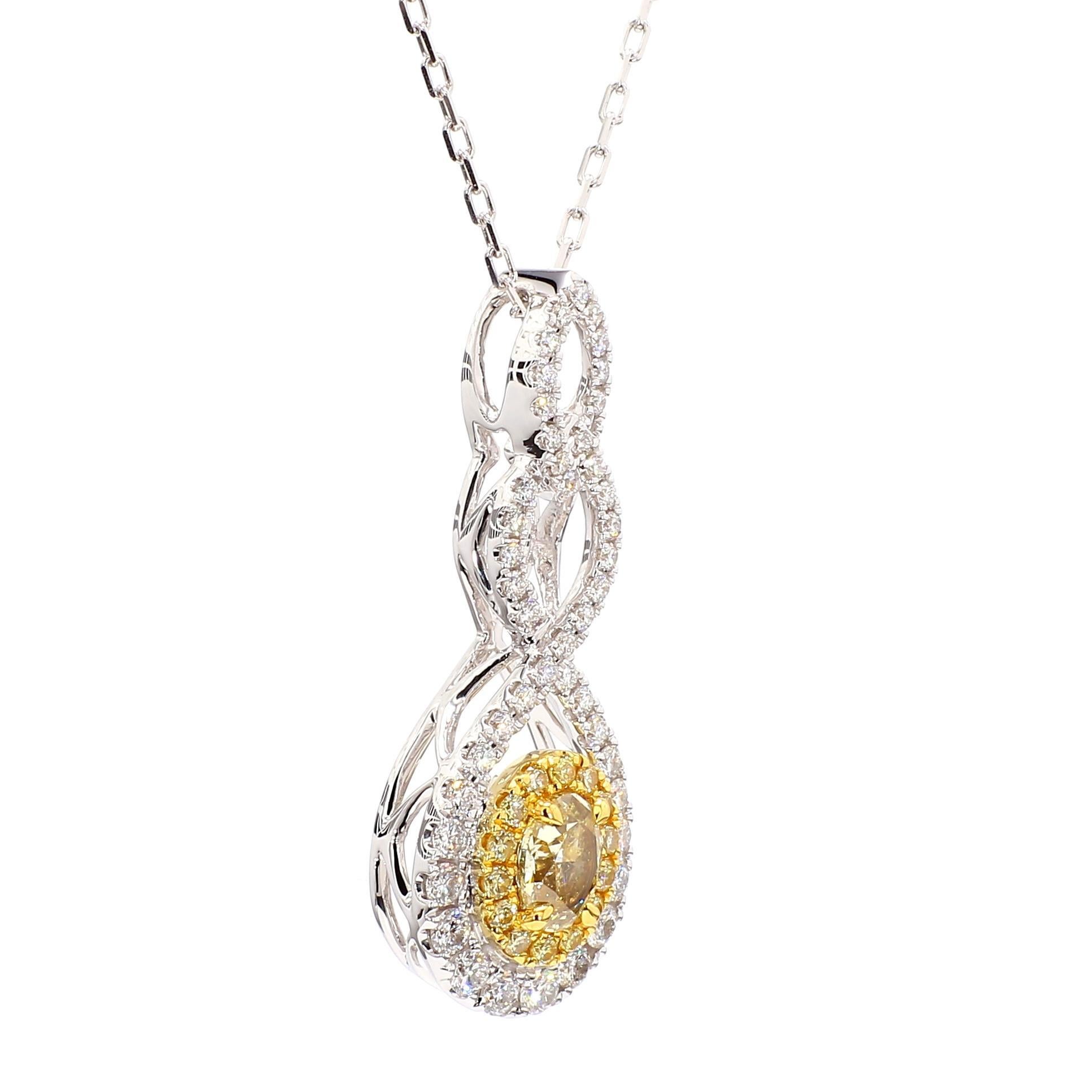 Taille ovale Pendentif en or jaune naturel avec diamant ovale de 1.27 carats poids total certifié par le GIA en vente