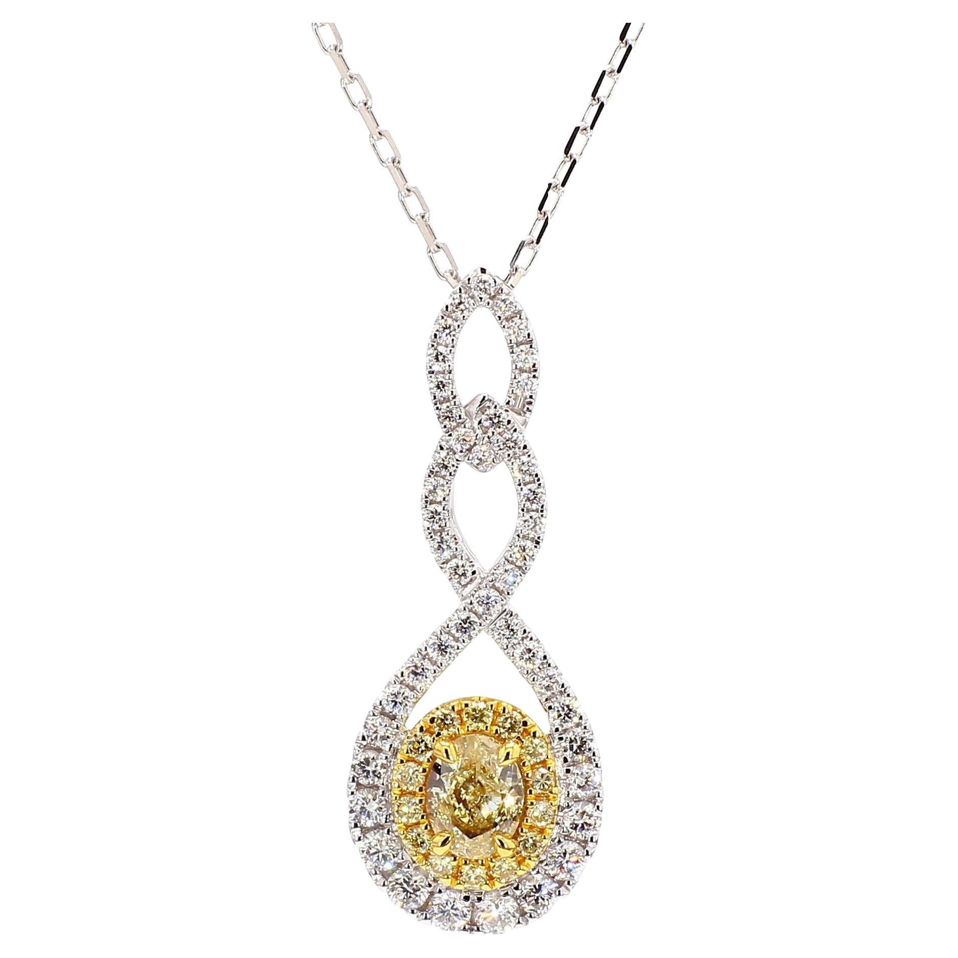 Colgante de gota de oro con diamante ovalado amarillo natural certificado por GIA de 1.27 quilates TW