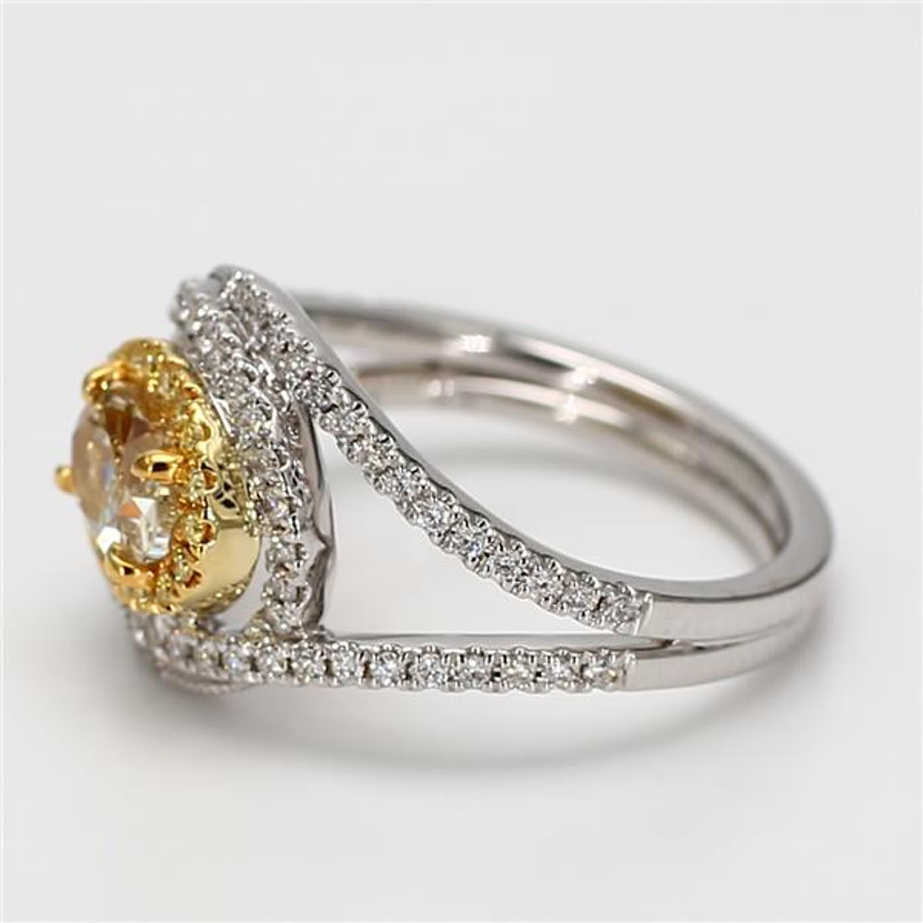 Contemporary GIA Certified Natural Yellow Oval Diamond 1.50 Carat TW Gold Cocktail Ring For Sale
