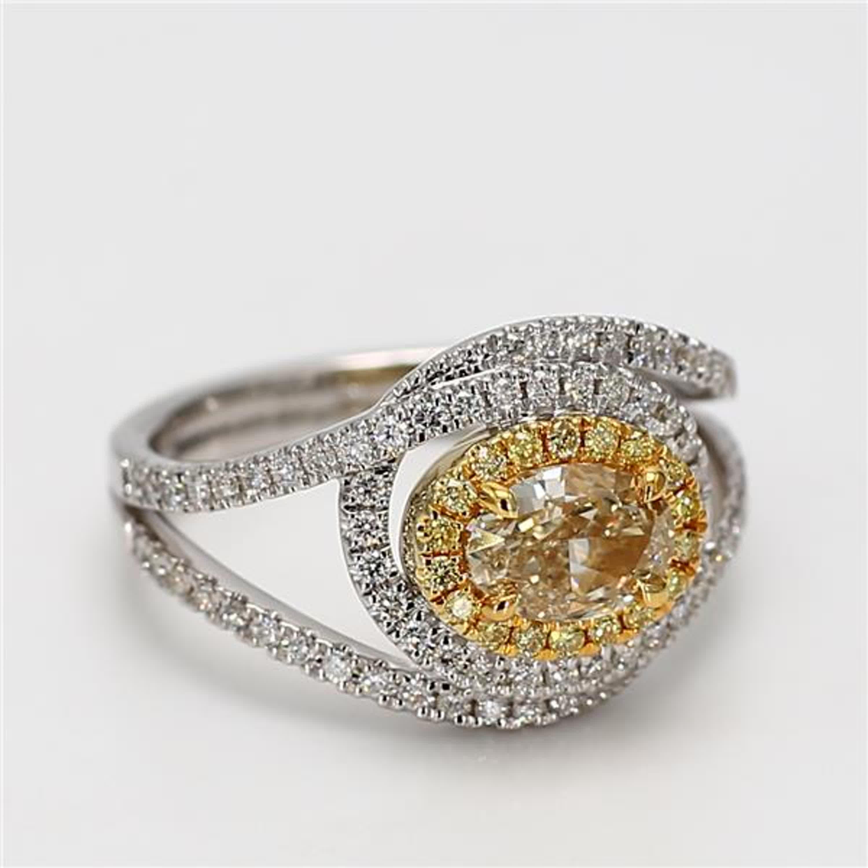 GIA Certified Natural Yellow Oval Diamond 1.50 Carat TW Gold Cocktail Ring For Sale 1