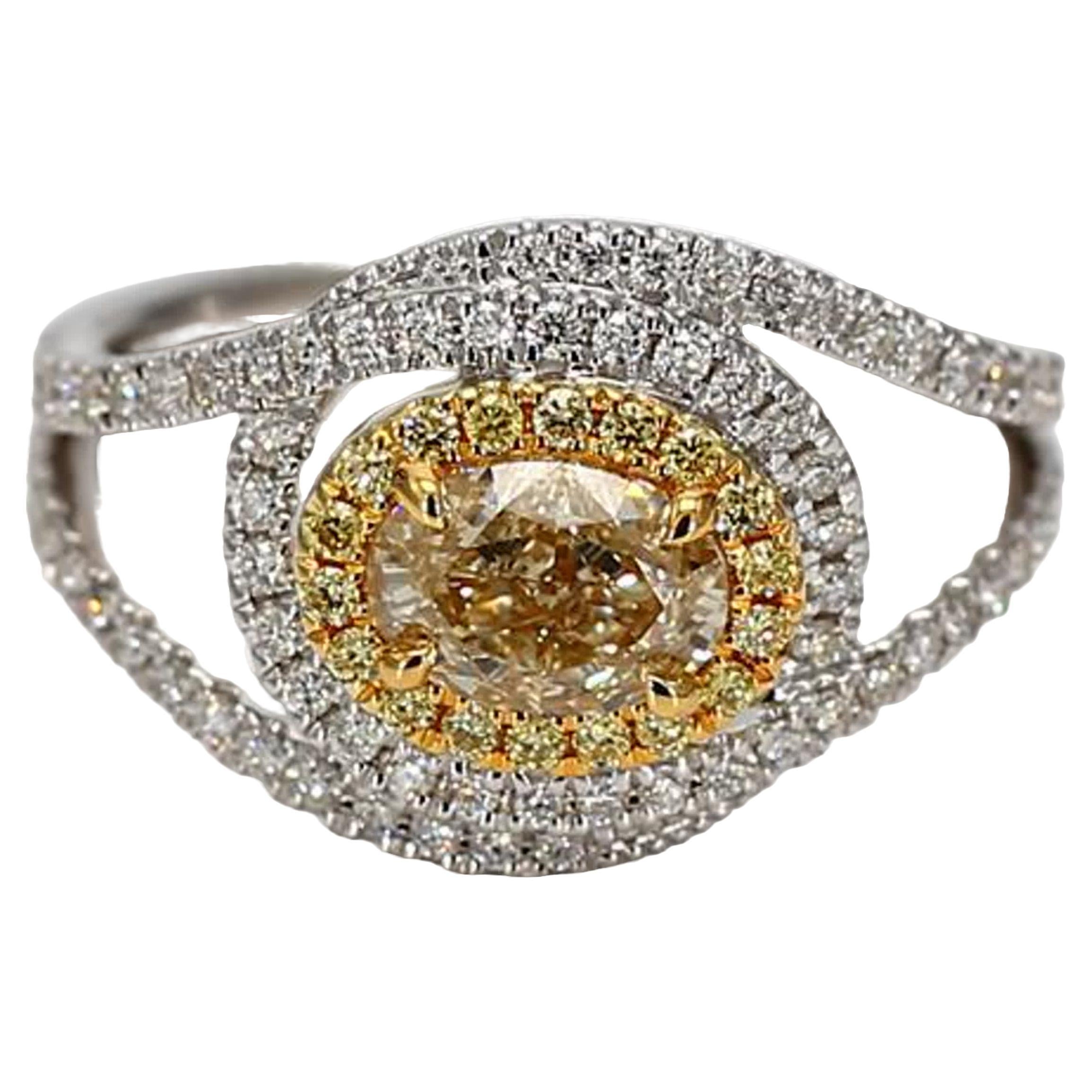 GIA Certified Natural Yellow Oval Diamond 1.50 Carat TW Gold Cocktail Ring