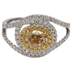 GIA Certified Natural Yellow Oval Diamond 1.50 Carat TW Gold Cocktail Ring