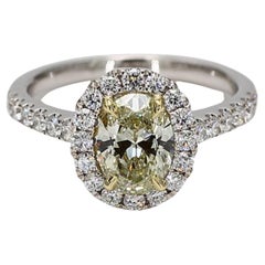 GIA Certified Natural Yellow Oval Diamond 1.90 Carat TW Gold Cocktail Ring