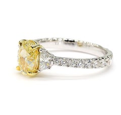 GIA Certified Natural Yellow Oval Diamond 2.15 Carat TW Gold Cocktail Ring