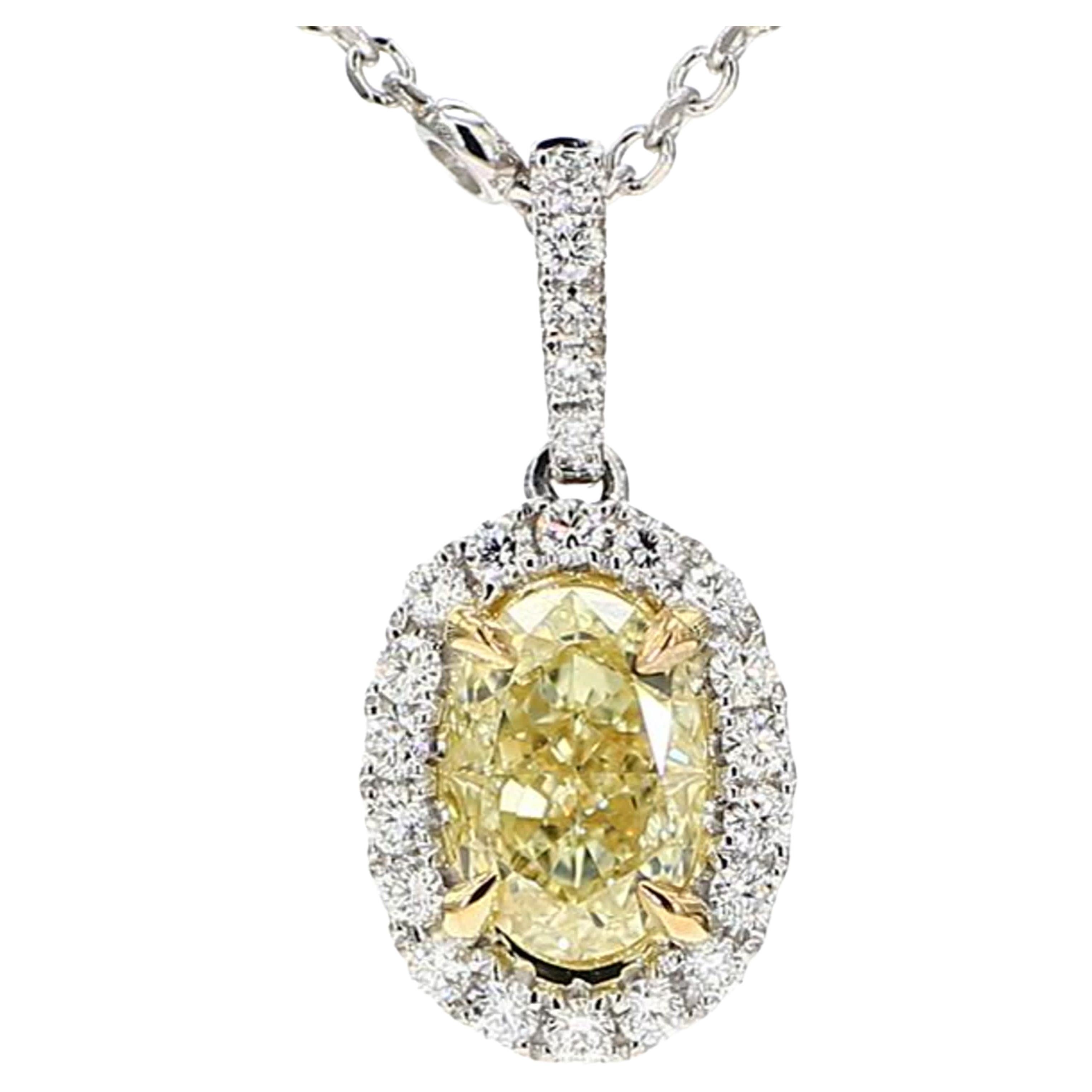 GIA Certified Natural Yellow Oval Diamond 2.37 Carat TW Gold Drop Pendant For Sale