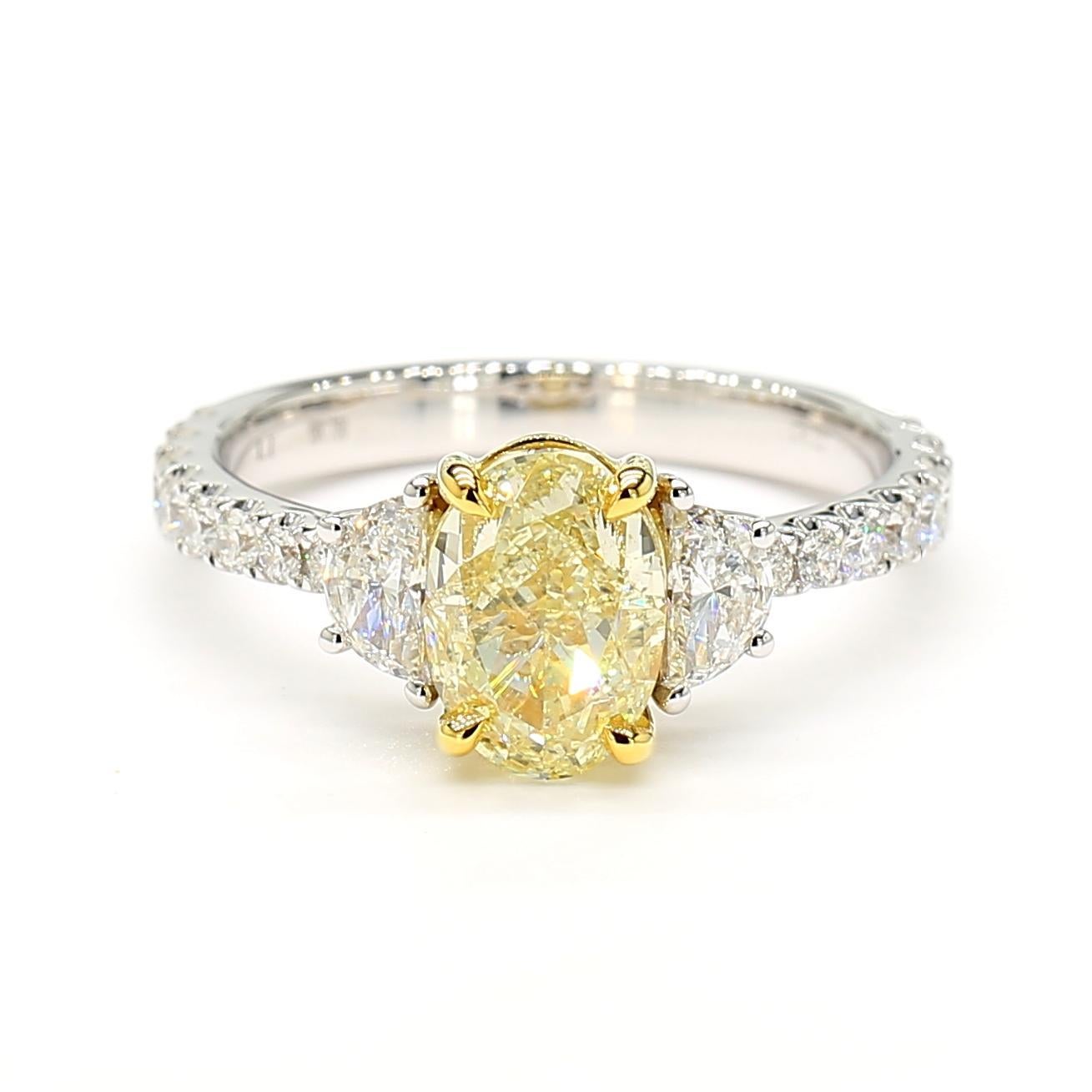 Contemporary GIA Certified Natural Yellow Oval Diamond 2.42 Carat TW Gold Cocktail Ring For Sale