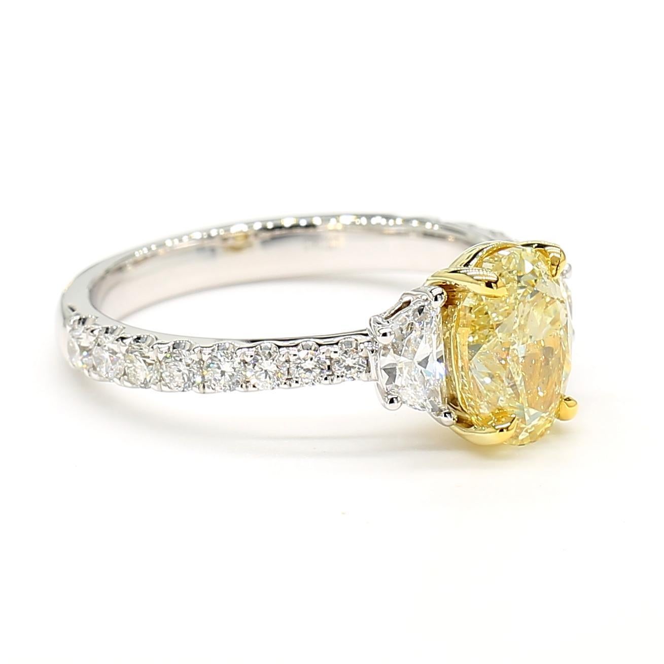 Oval Cut GIA Certified Natural Yellow Oval Diamond 2.42 Carat TW Gold Cocktail Ring For Sale