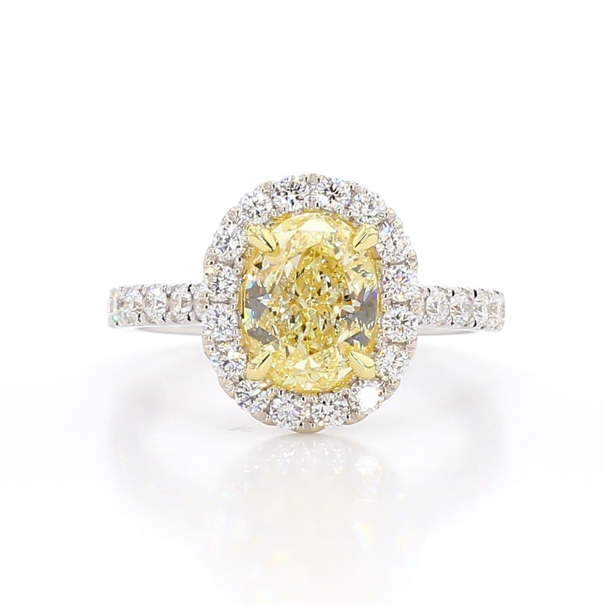 Contemporary GIA Certified Natural Yellow Oval Diamond 2.66 Carat TW Gold Cocktail Ring For Sale