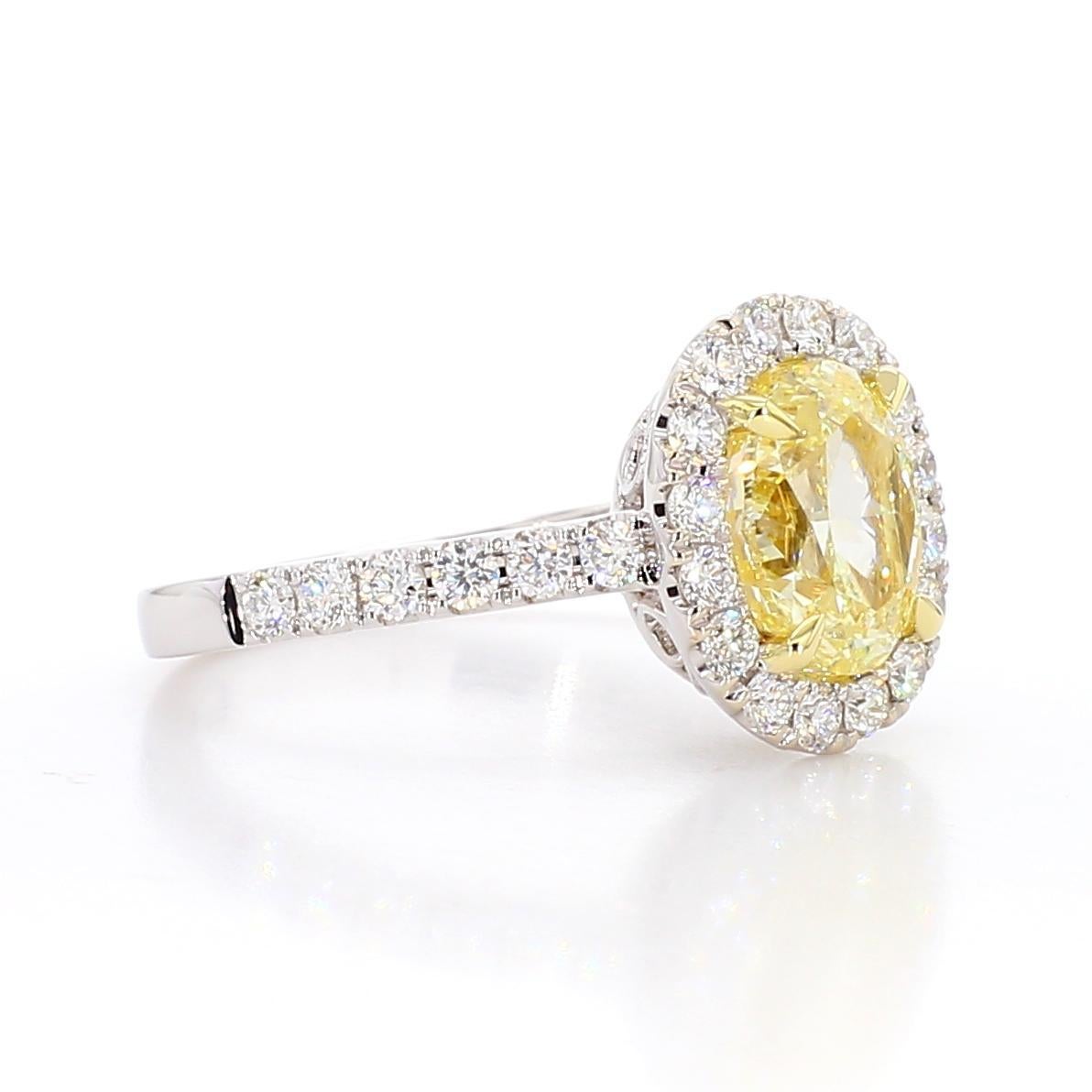 Oval Cut GIA Certified Natural Yellow Oval Diamond 2.66 Carat TW Gold Cocktail Ring For Sale