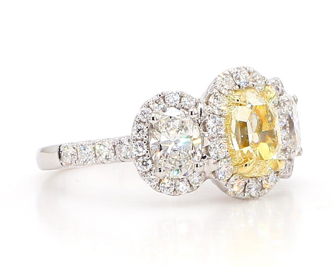 GIA Certified Natural Yellow Oval Diamond 3.20 Carat TW Plat Cocktail Ring For Sale 3