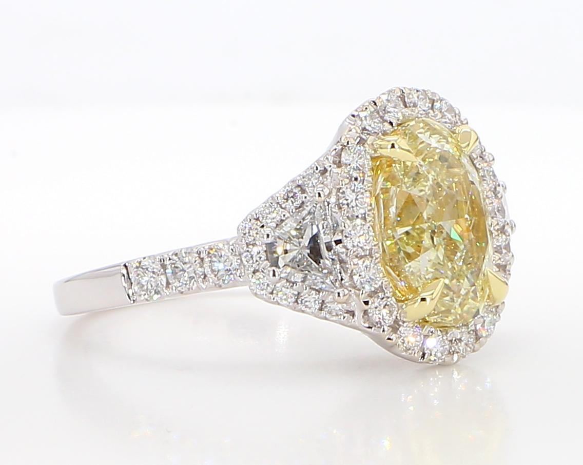 Oval Cut GIA Certified Natural Yellow Oval Diamond 4.06 Carat TW Gold Cocktail Ring For Sale