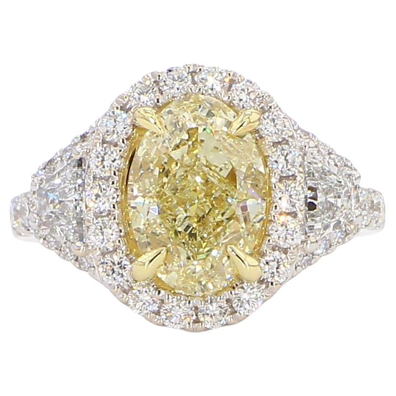 GIA-zertifizierter natürlicher gelber ovaler Diamant 4.06 Karat TW Gold Cocktail-Ring