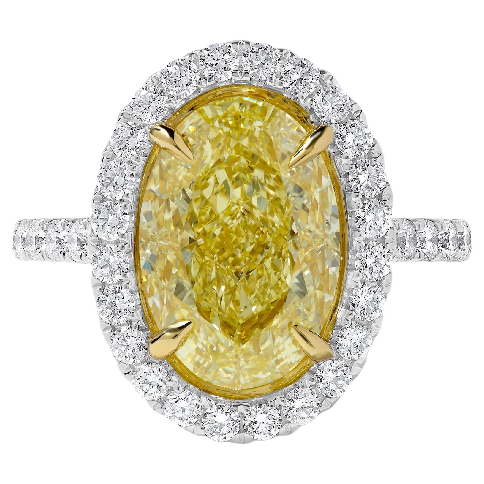 GIA Certified Natural Yellow Oval Diamond 5.78 Carat TW Gold Cocktail Ring