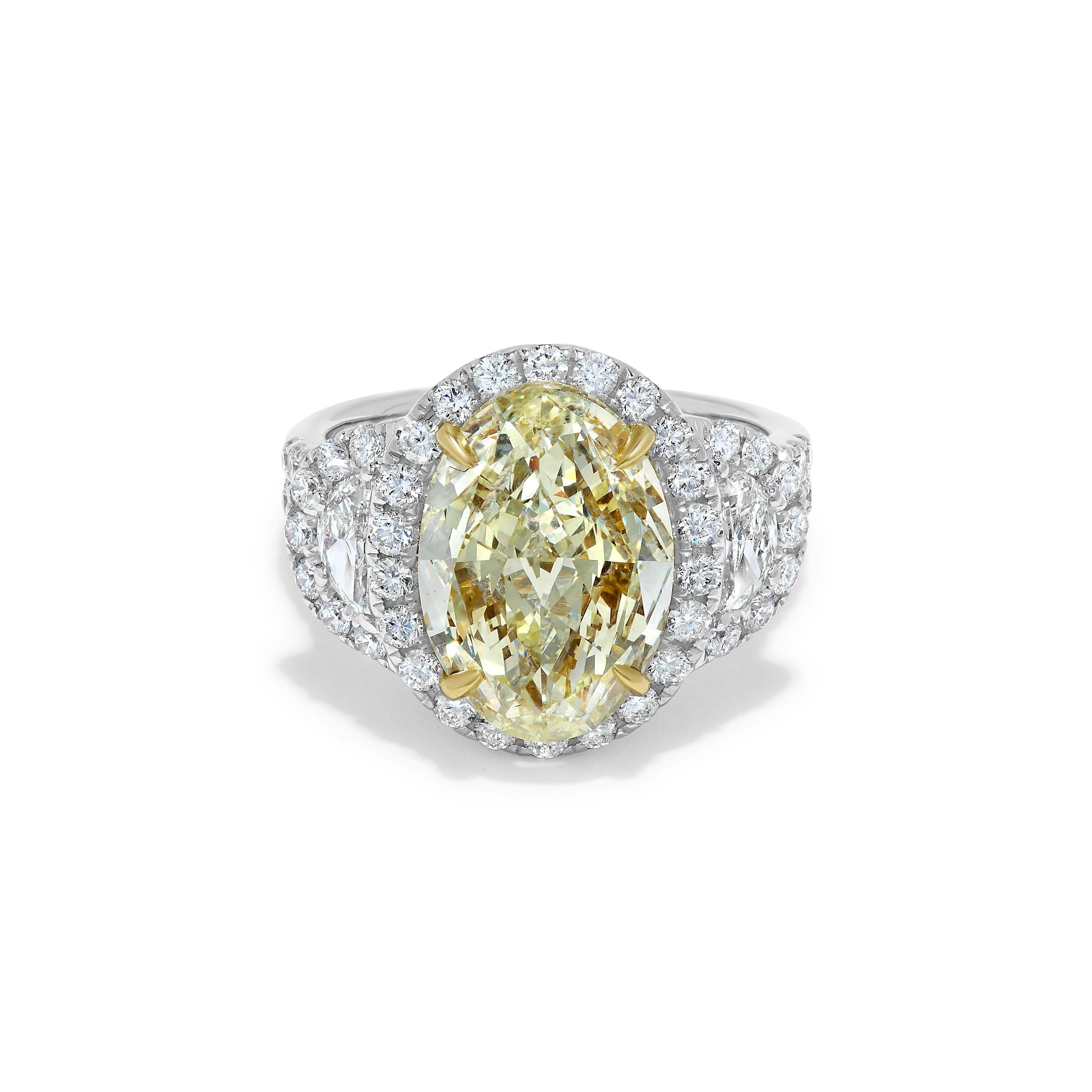 Contemporary GIA Certified Natural Yellow Oval Diamond 6.38 Carat TW Gold Cocktail Ring For Sale