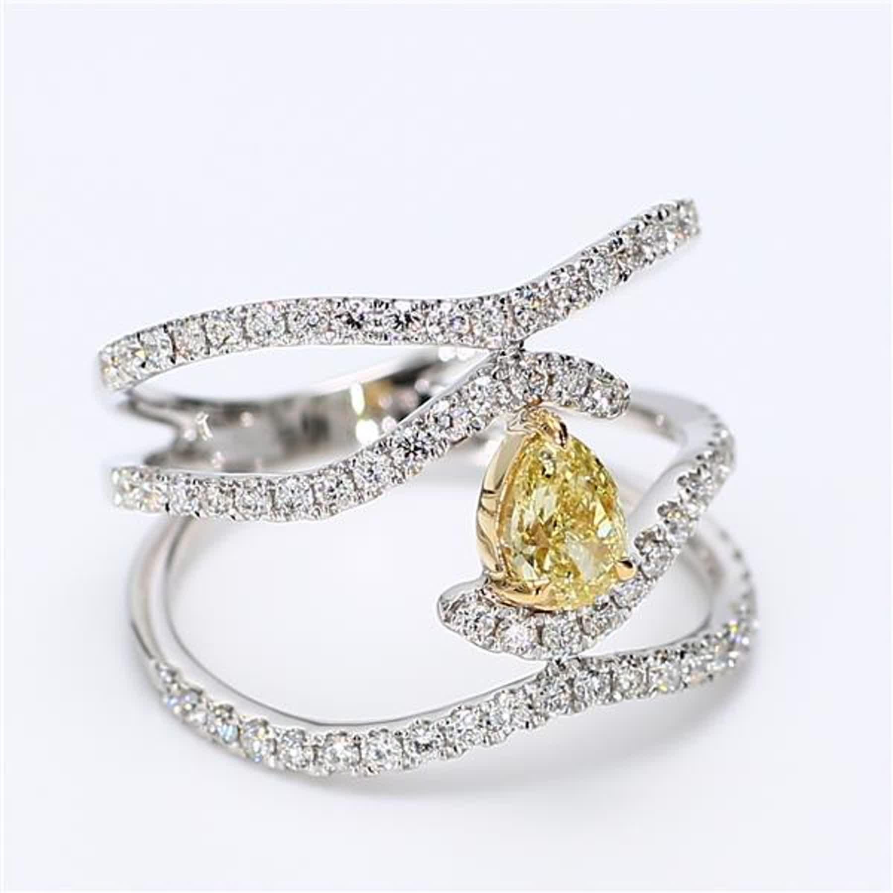 Women's GIA Certified Natural Yellow Pear and White Diamond 1.25 Carat TW Gold Ring