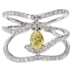 GIA Certified Natural Yellow Pear and White Diamond 1.25 Carat TW Gold Ring