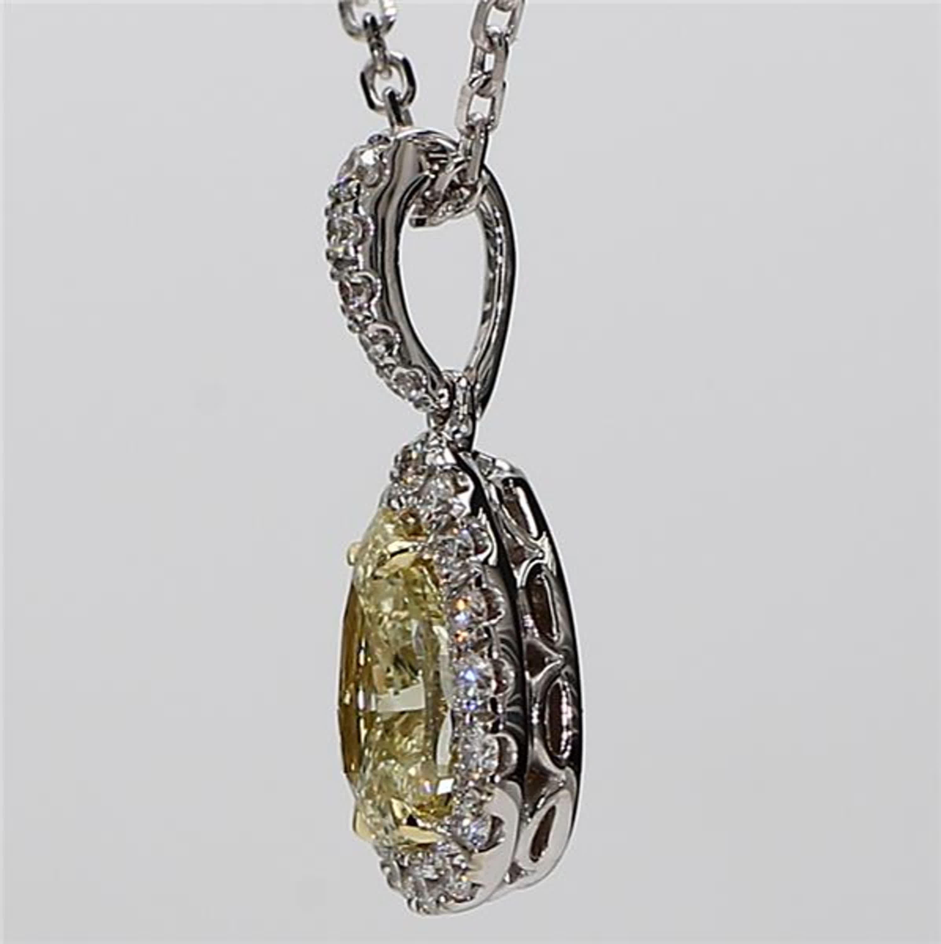 Contemporary GIA Certified Natural Yellow Pear and White Diamond 1.32 Carat TW Gold Pendant For Sale